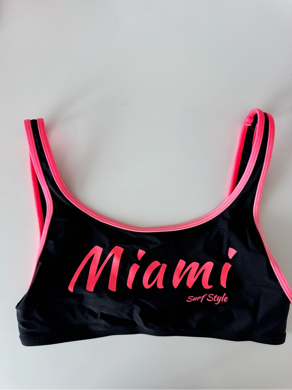 Miami Surf Style Women’s Black Bikini Top with Pink Trim